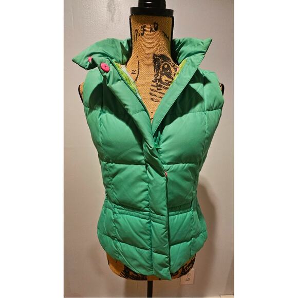 Lilly Pulitzer Down Puffer  Mint Green Vest, Tropical lining design, Sz XS - Picture 1 of 16